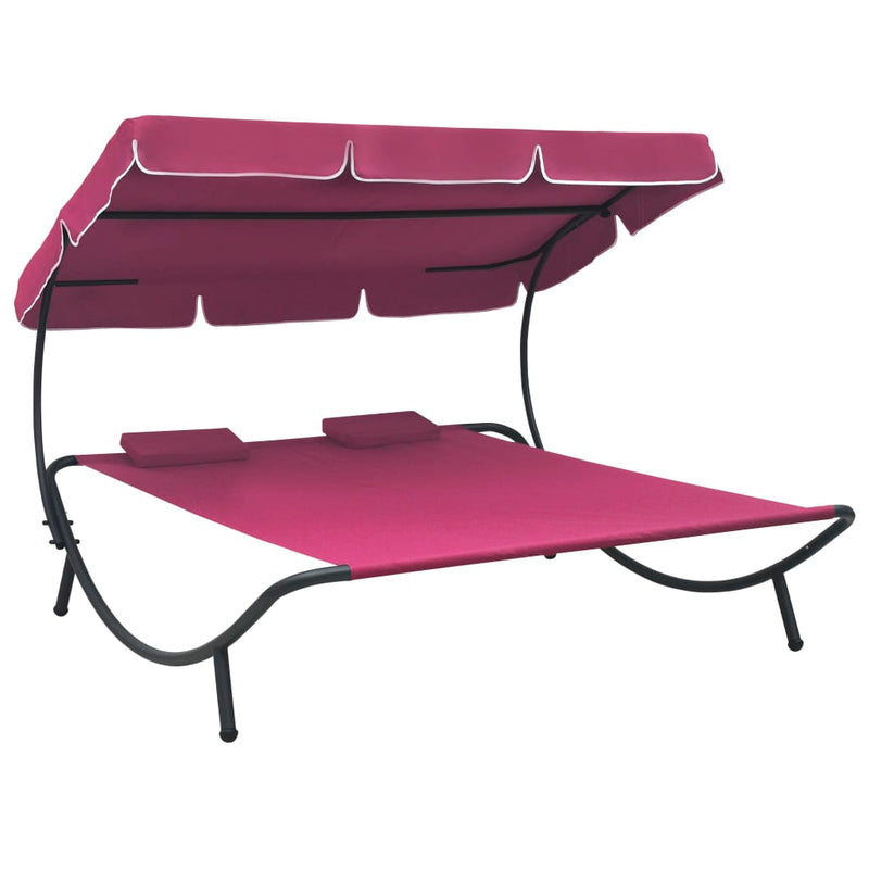 vidaXL Outdoor Lounge Bed with Canopy and Pillows Black
