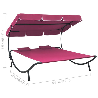 vidaXL Outdoor Lounge Bed with Canopy and Pillows Black