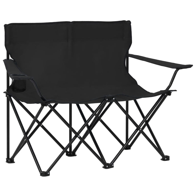 vidaXL 2-Seater Foldable Camping Chair Steel and Fabric Black