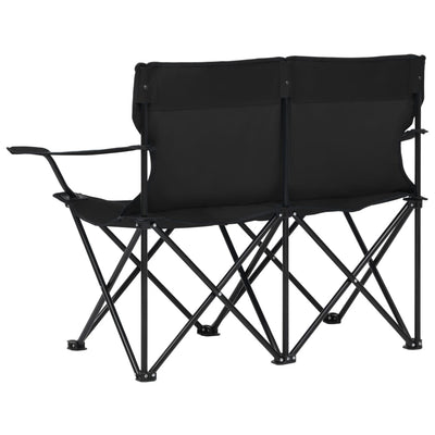 vidaXL 2-Seater Foldable Camping Chair Steel and Fabric Black