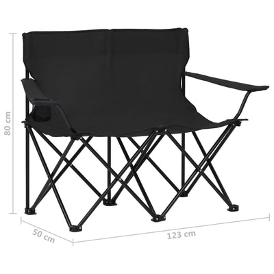 vidaXL 2-Seater Foldable Camping Chair Steel and Fabric Black