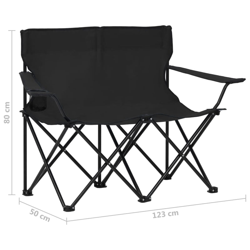 vidaXL 2-Seater Foldable Camping Chair Steel and Fabric Black