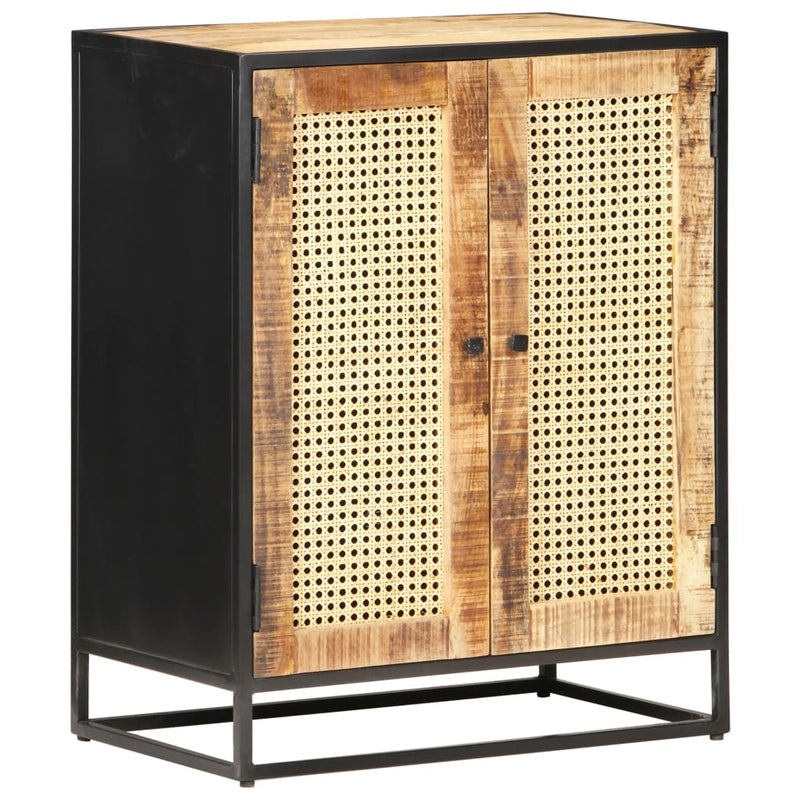 vidaXL Sideboard 60x35x75 cm Rough Mango Wood and Natural Cane