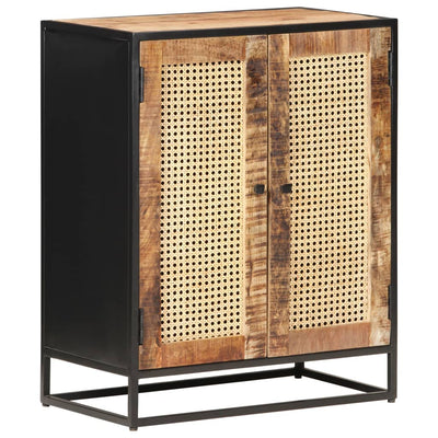 vidaXL Sideboard 60x35x75 cm Rough Mango Wood and Natural Cane