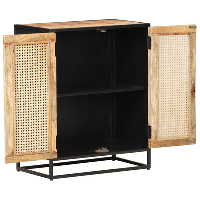 vidaXL Sideboard 60x35x75 cm Rough Mango Wood and Natural Cane
