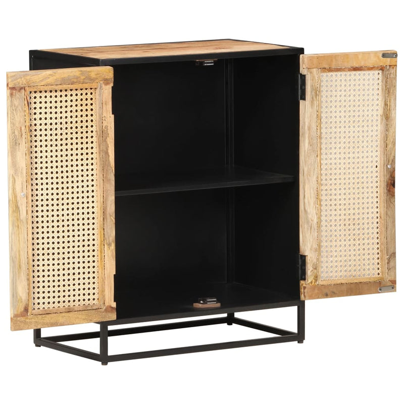 vidaXL Sideboard 60x35x75 cm Rough Mango Wood and Natural Cane