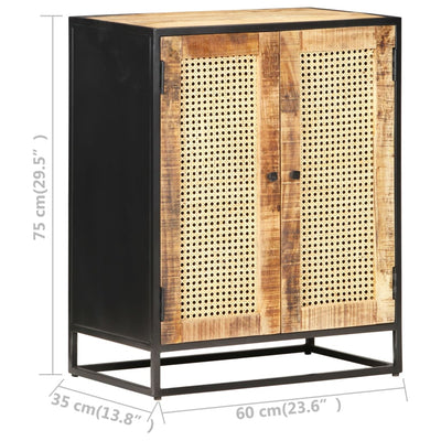 vidaXL Sideboard 60x35x75 cm Rough Mango Wood and Natural Cane