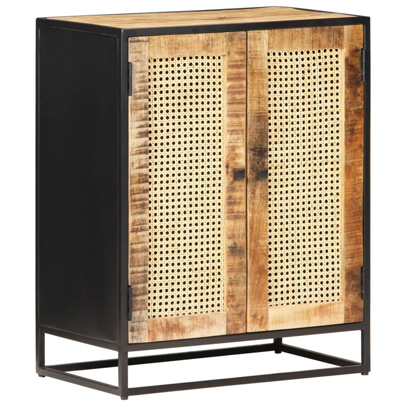 vidaXL Sideboard 60x35x75 cm Rough Mango Wood and Natural Cane
