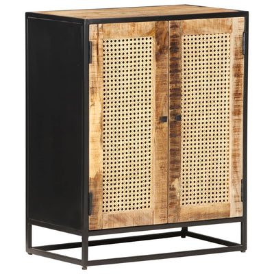 vidaXL Sideboard 60x35x75 cm Rough Mango Wood and Natural Cane