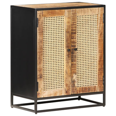 vidaXL Sideboard 60x35x75 cm Rough Mango Wood and Natural Cane