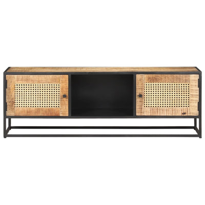 vidaXL TV Cabinet 90x30x40 cm Rough Mango Wood and Natural Cane