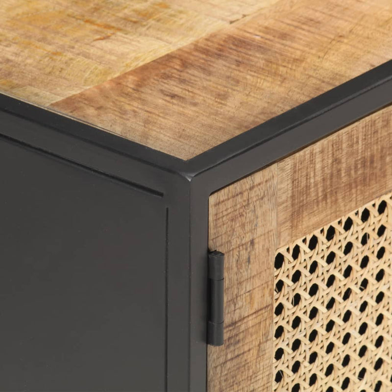 vidaXL TV Cabinet 90x30x40 cm Rough Mango Wood and Natural Cane