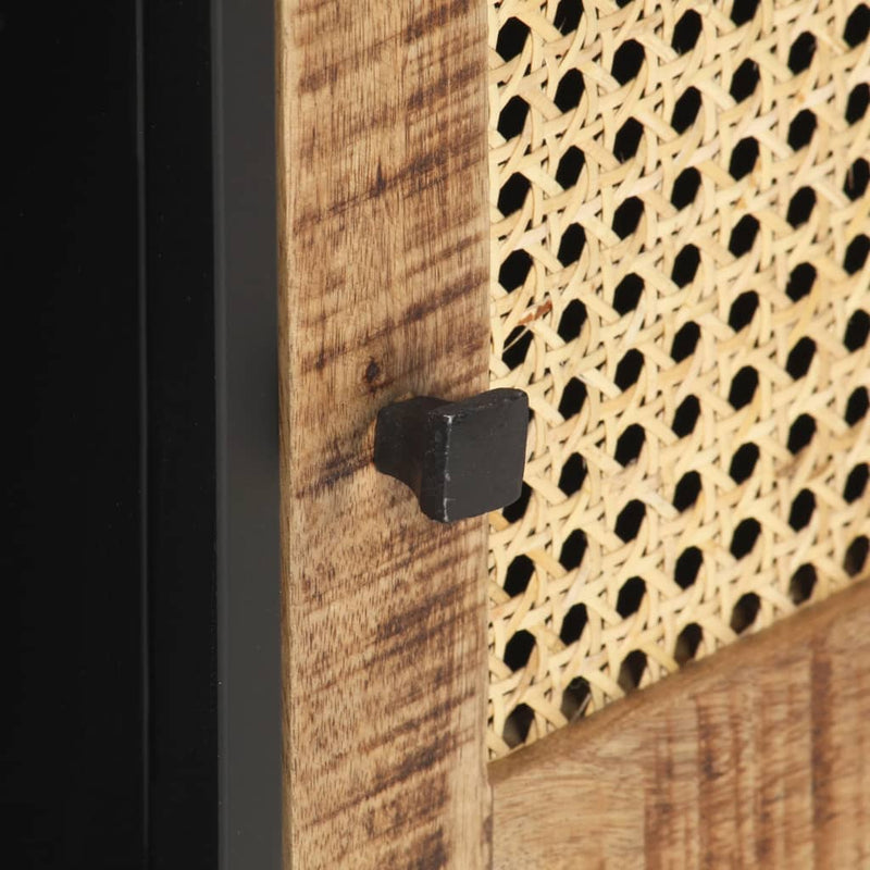 vidaXL TV Cabinet 90x30x40 cm Rough Mango Wood and Natural Cane