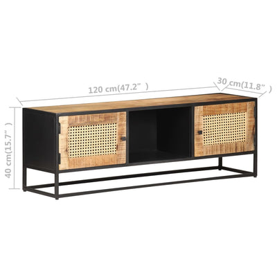 vidaXL TV Cabinet 90x30x40 cm Rough Mango Wood and Natural Cane