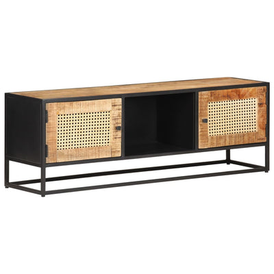 vidaXL TV Cabinet 90x30x40 cm Rough Mango Wood and Natural Cane