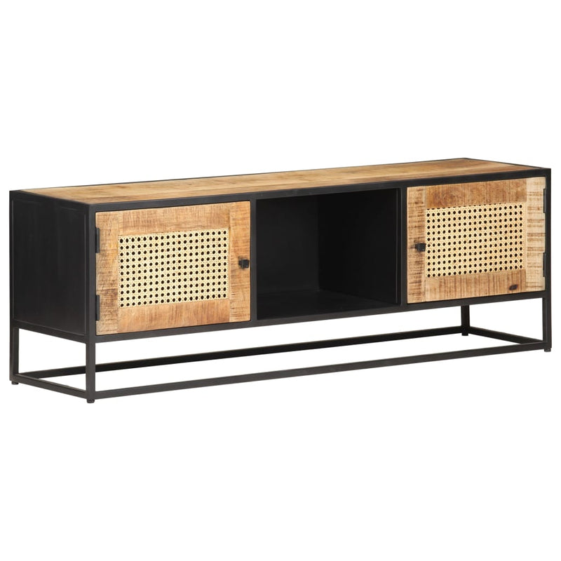 vidaXL TV Cabinet 90x30x40 cm Rough Mango Wood and Natural Cane