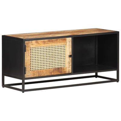 vidaXL TV Cabinet 90x30x40 cm Rough Mango Wood and Natural Cane