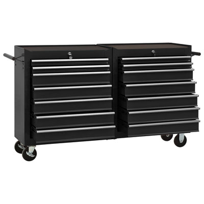 vidaXL Tool Trolley with 14 Drawers Steel Black
