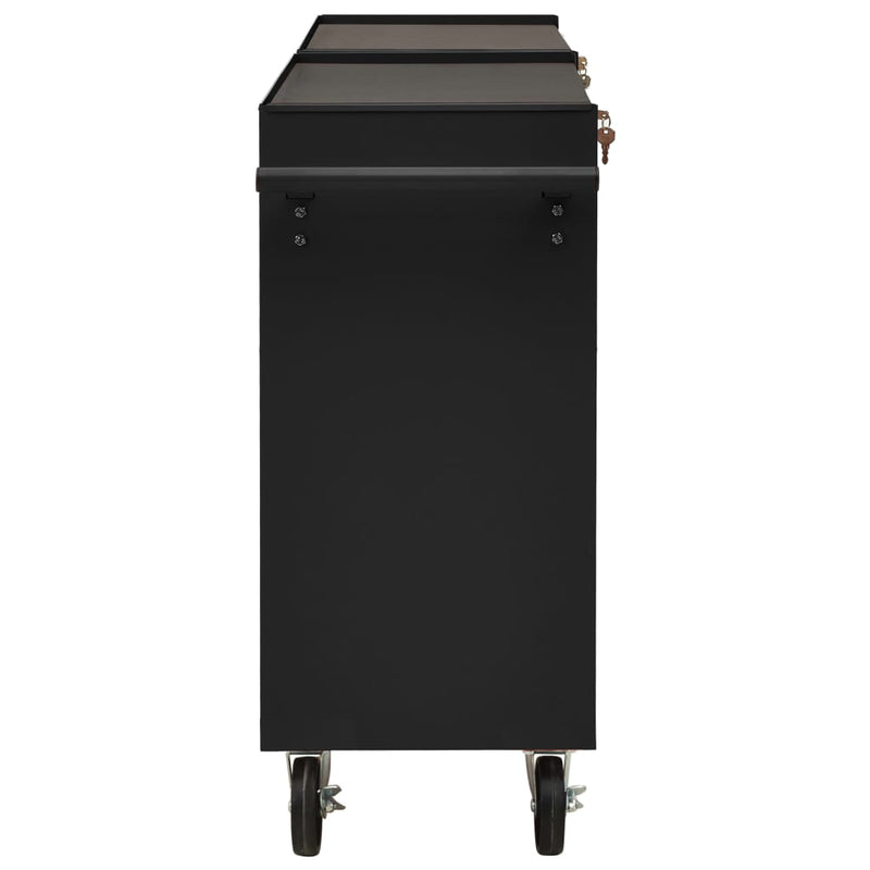 vidaXL Tool Trolley with 14 Drawers Steel Black
