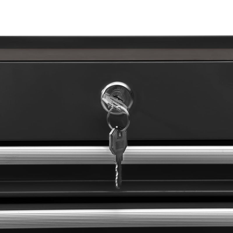 vidaXL Tool Trolley with 14 Drawers Steel Black