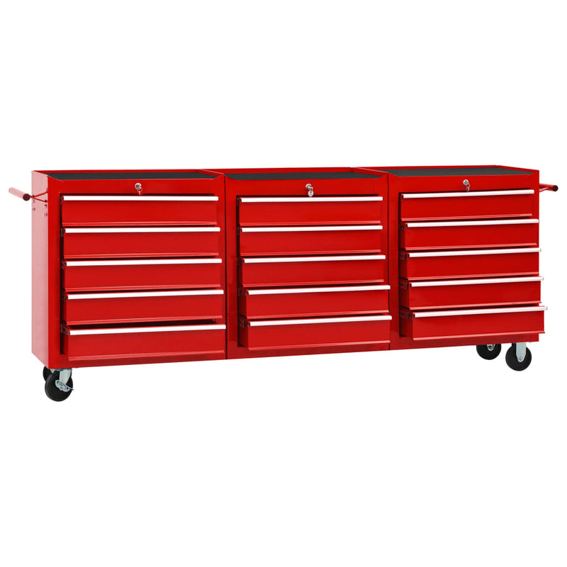 vidaXL Tool Trolley with 15 Drawers Steel Red