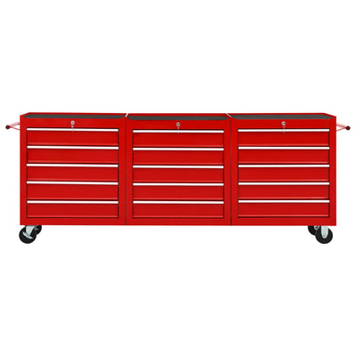 vidaXL Tool Trolley with 15 Drawers Steel Red