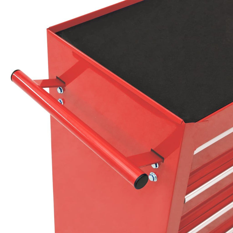 vidaXL Tool Trolley with 15 Drawers Steel Red