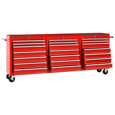 vidaXL Tool Trolley with 21 Drawers Steel Red