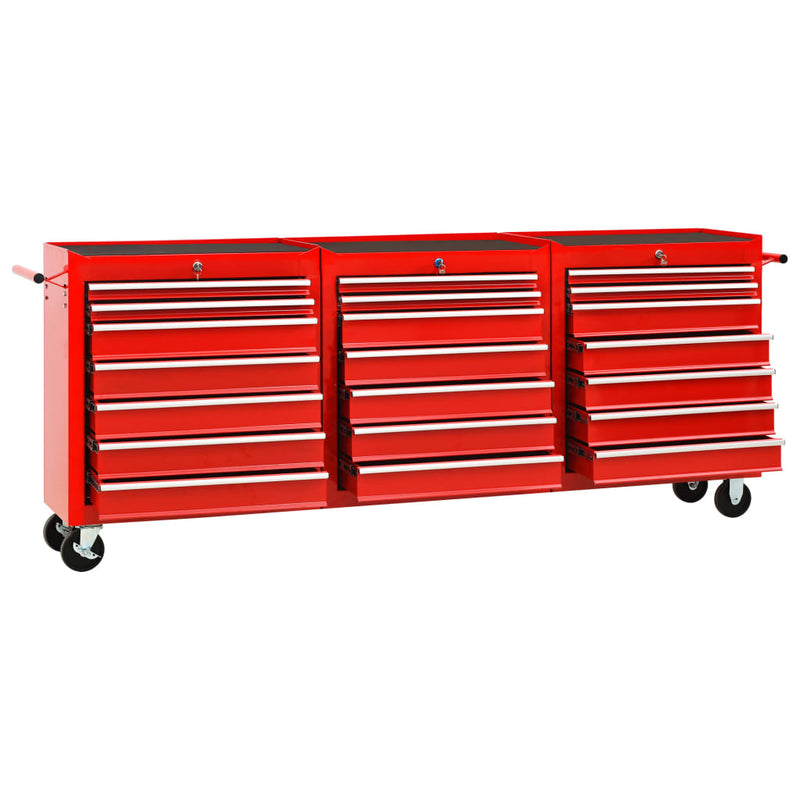 vidaXL Tool Trolley with 21 Drawers Steel Red