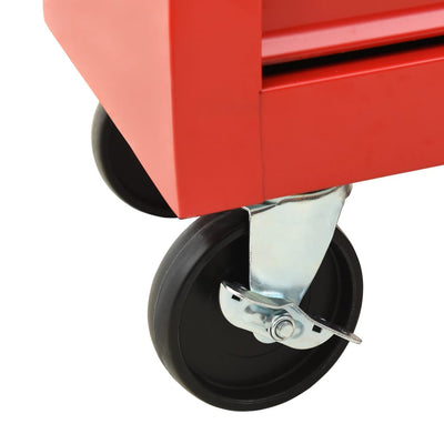 vidaXL Tool Trolley with 21 Drawers Steel Red