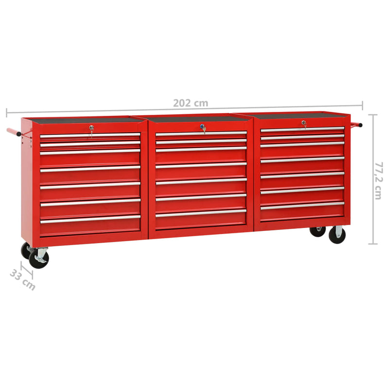 vidaXL Tool Trolley with 21 Drawers Steel Red