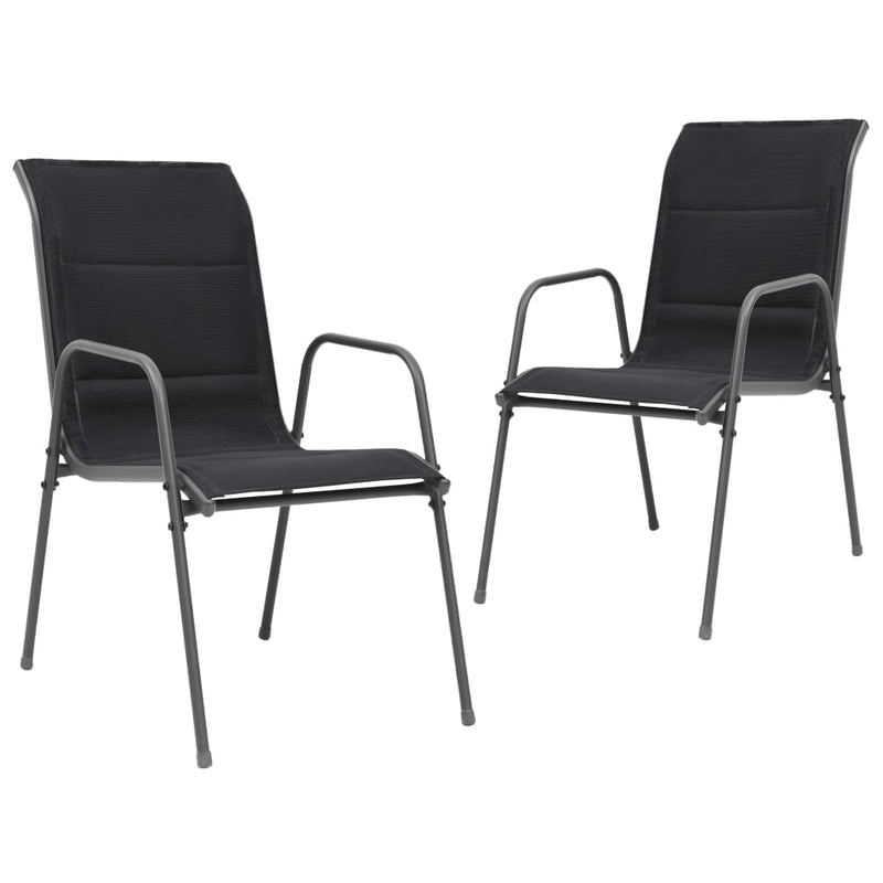 vidaXL Stackable Garden Chairs 2 pcs Steel and Textilene Black