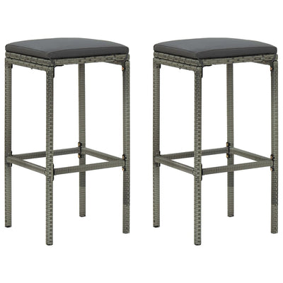 vidaXL Bar Stools with Cushions 2 pcs Black Poly Rattan