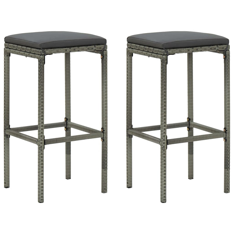 vidaXL Bar Stools with Cushions 2 pcs Black Poly Rattan