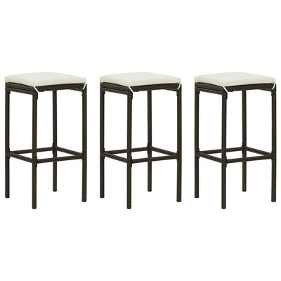 vidaXL Bar Stools with Cushions 3 pcs Black Poly Rattan