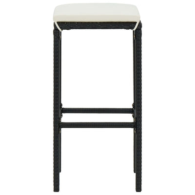 vidaXL Bar Stools with Cushions 3 pcs Black Poly Rattan