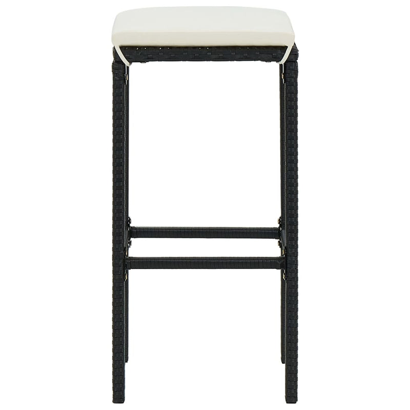 vidaXL Bar Stools with Cushions 3 pcs Black Poly Rattan