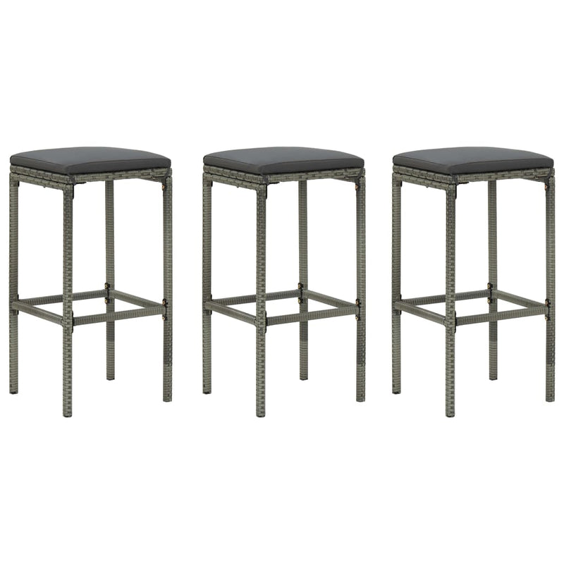 vidaXL Bar Stools with Cushions 3 pcs Black Poly Rattan