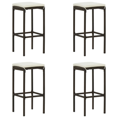 vidaXL Bar Stools with Cushions 4 pcs Black Poly Rattan