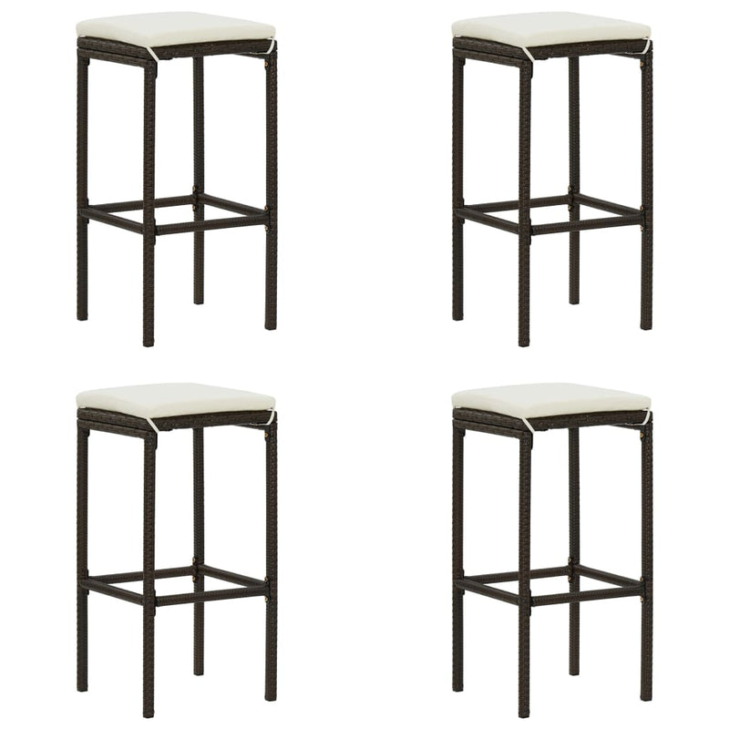 vidaXL Bar Stools with Cushions 4 pcs Black Poly Rattan