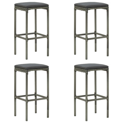 vidaXL Bar Stools with Cushions 4 pcs Black Poly Rattan