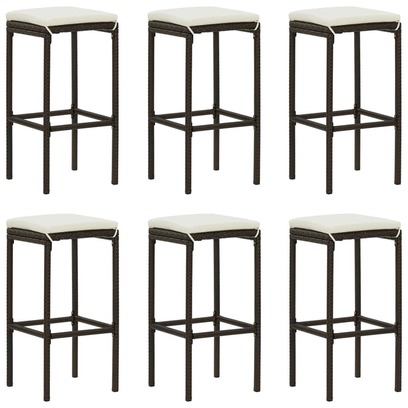 vidaXL Bar Stools with Cushions 6 pcs Black Poly Rattan