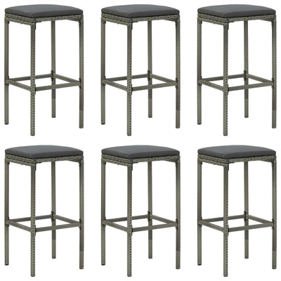 vidaXL Bar Stools with Cushions 6 pcs Black Poly Rattan