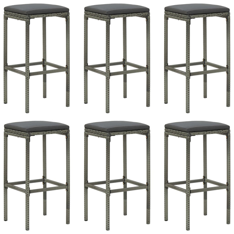 vidaXL Bar Stools with Cushions 6 pcs Black Poly Rattan