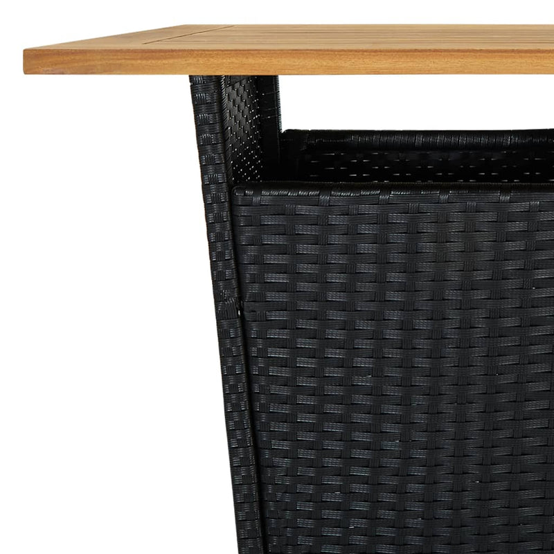 vidaXL Bar Table Black 60x60x110 cm Poly Rattan and Solid Acacia Wood