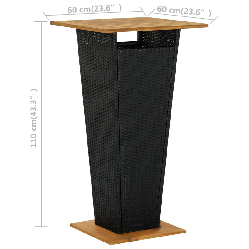vidaXL Bar Table Black 60x60x110 cm Poly Rattan and Solid Acacia Wood