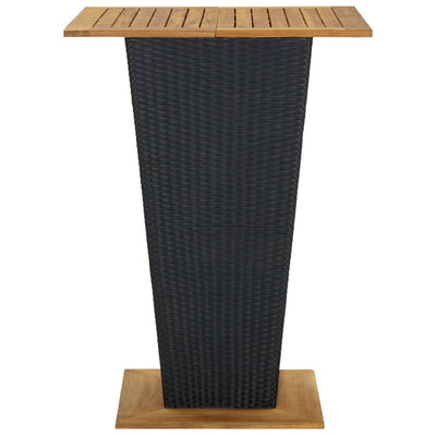 vidaXL Bar Table Black 60x60x110 cm Poly Rattan and Solid Acacia Wood