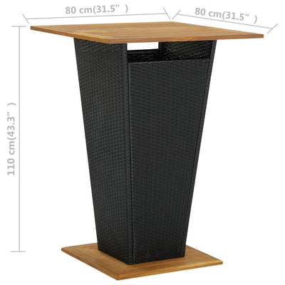 vidaXL Bar Table Black 60x60x110 cm Poly Rattan and Solid Acacia Wood