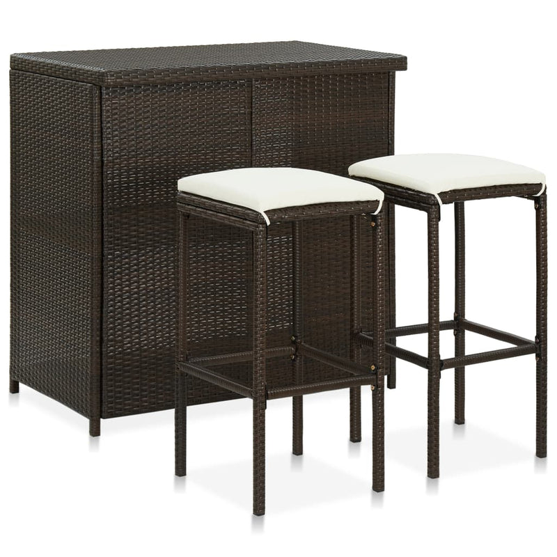 vidaXL 3 Piece Bar Set Poly Rattan Black