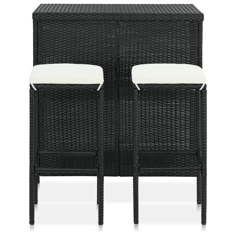 vidaXL 3 Piece Bar Set Poly Rattan Black